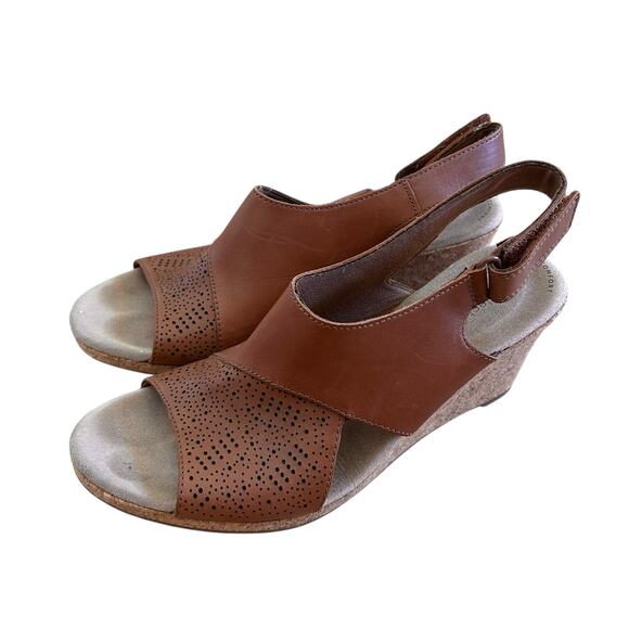 Clarks Lafley Joy Brown Leather Wedges Sz 8.5 - Picture 4 of 7